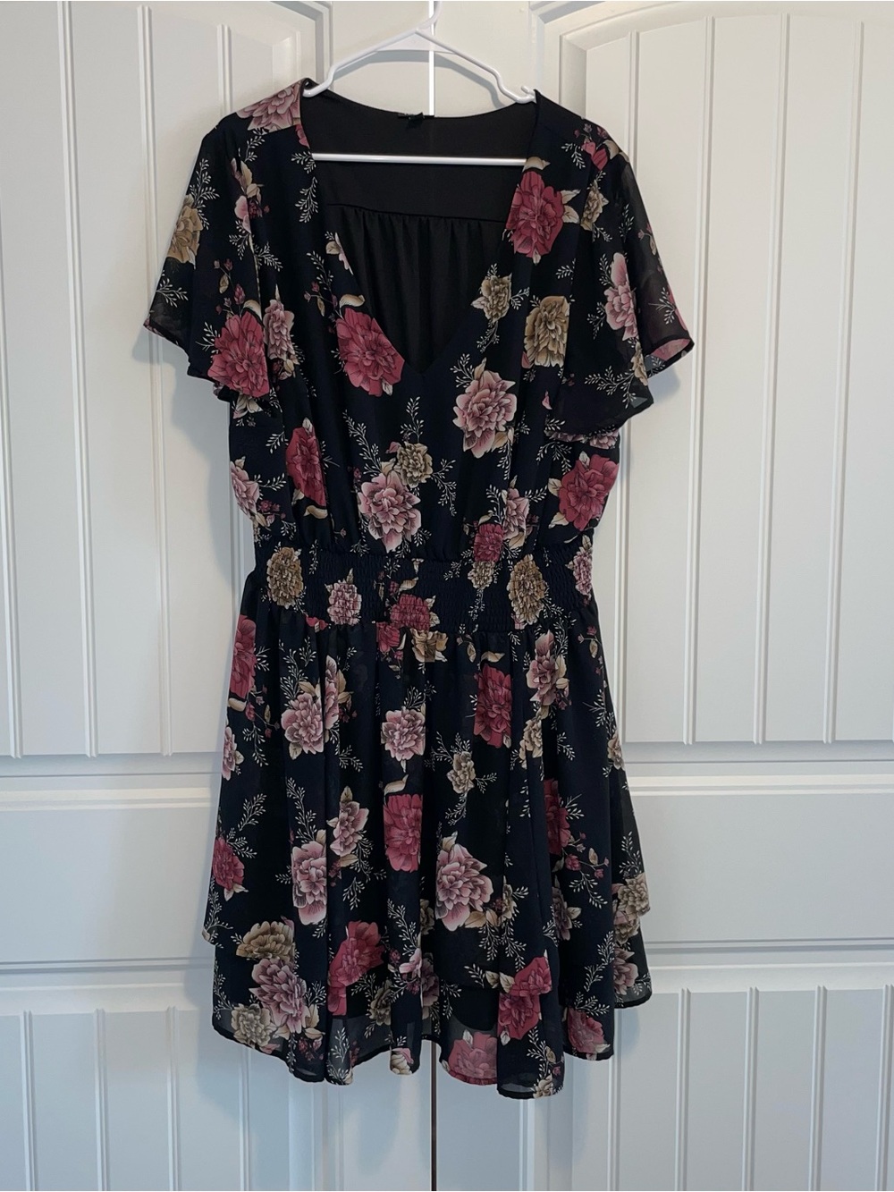 torrid Black Floral Midi Dress with Pink and Cream Blooms